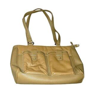 Great American Leatherworks Beige Shoulder Bag With Multiple Pockets Faux Leathe